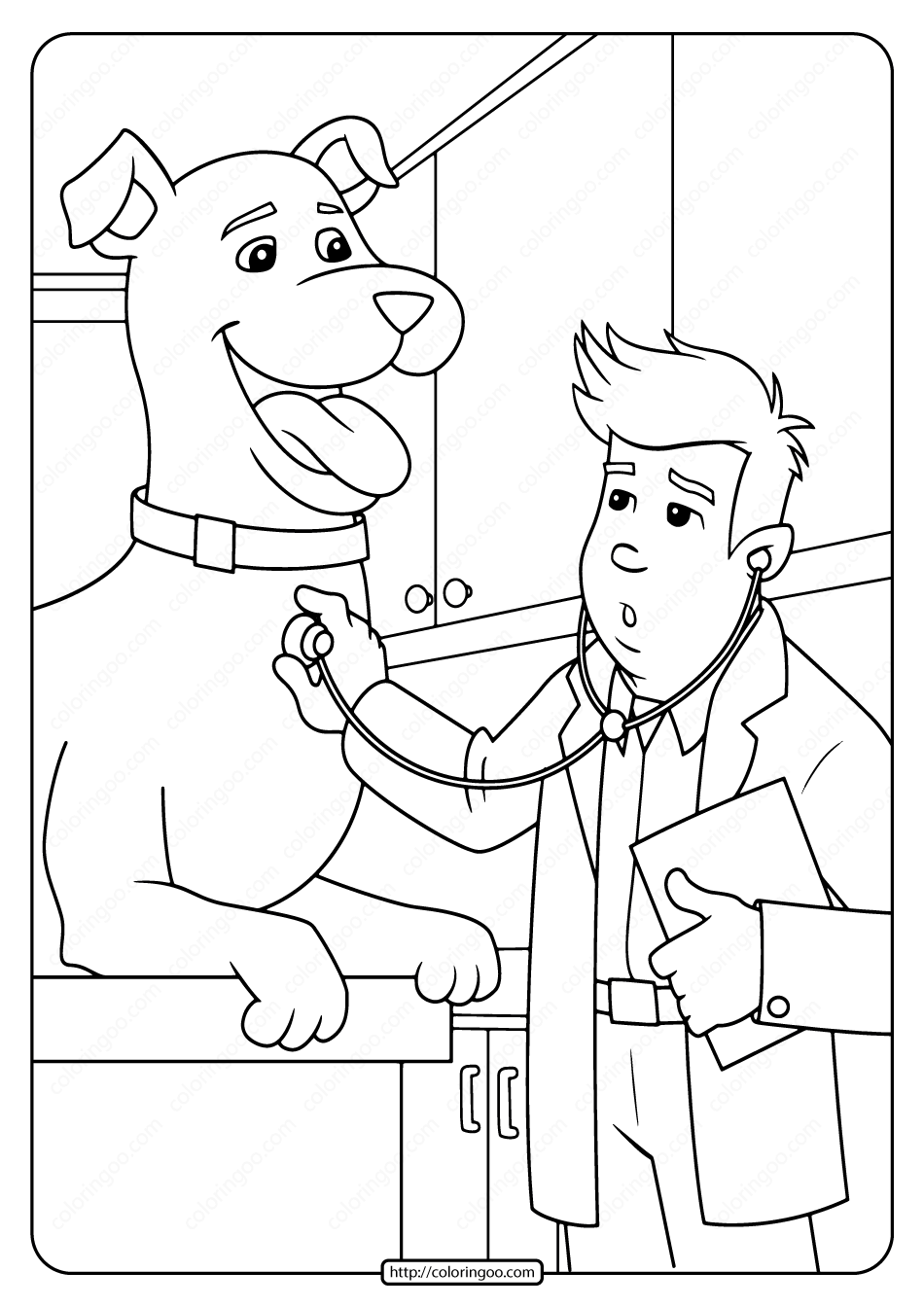 Free Printable Dog at The Vet Coloring Page