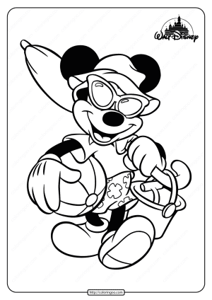Printable Mickey Mouse Beach Fun Coloring Page