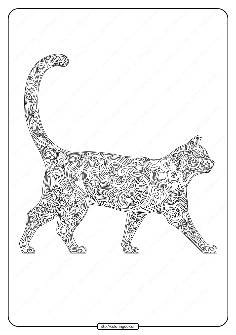 Free Printable Patterned Cat Pdf Coloring Page