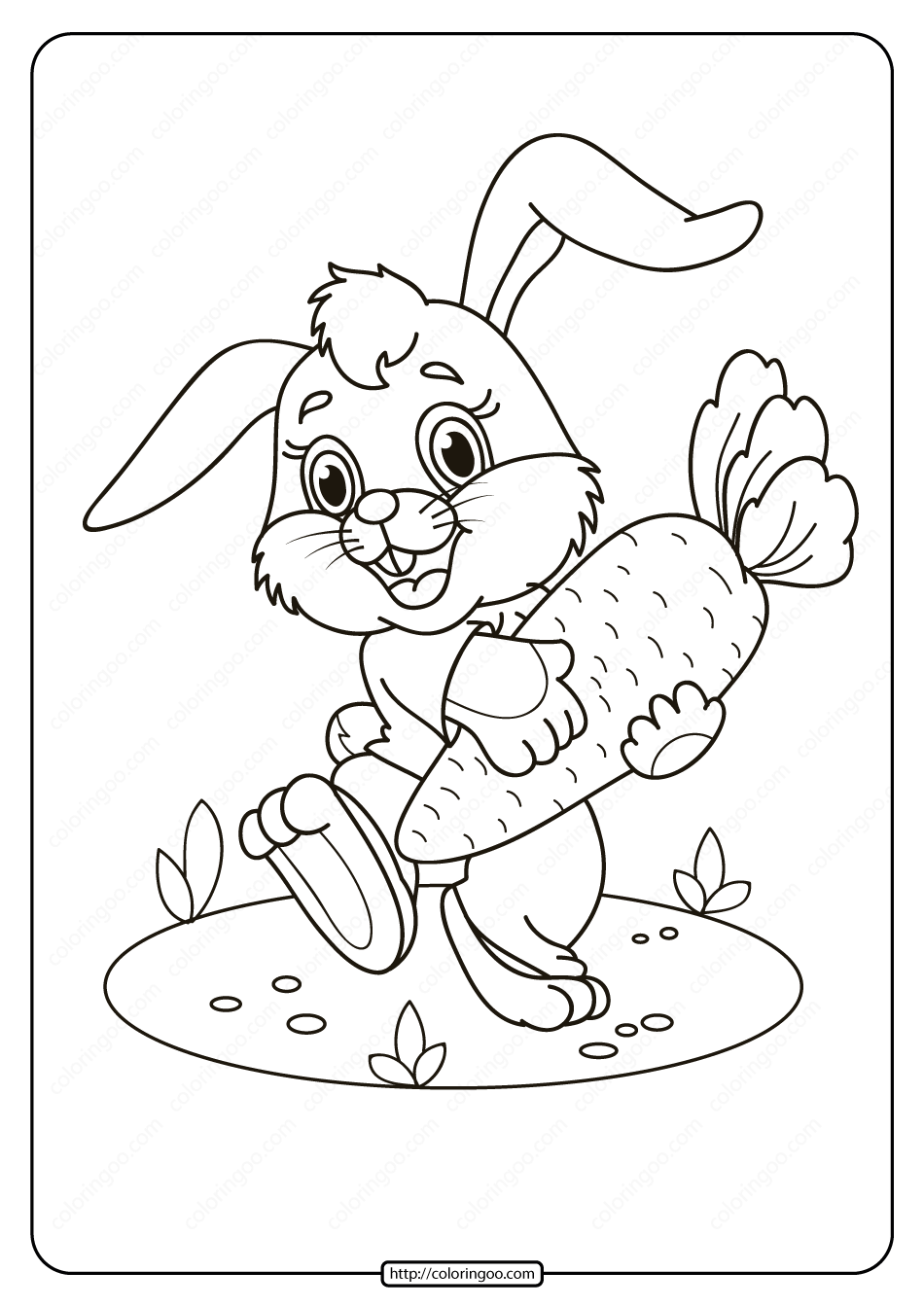 free printable rabbit with carrot pdf coloring page