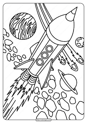 Free Printable Rocket in Space Pdf Coloring Page