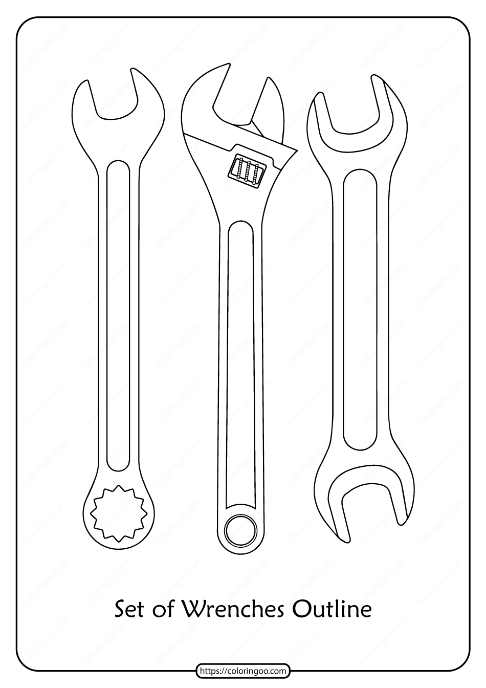 Free Printable Set of Wrenches Pdf Outline Icons
