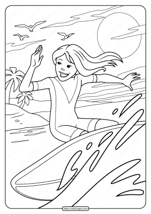 Free Printable Surfing Girl Pdf Coloring Page