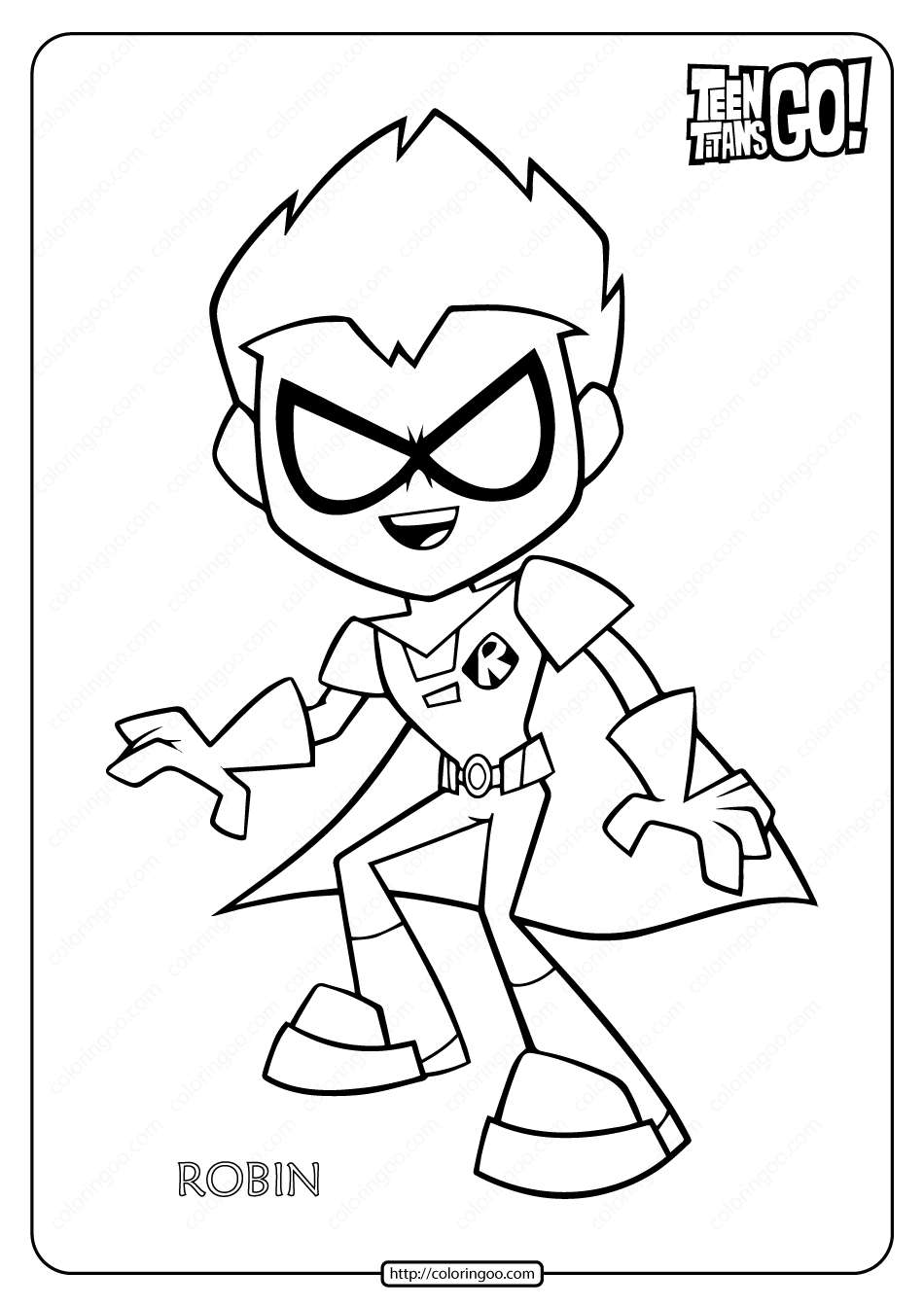 free printable teen titans go robin coloring page