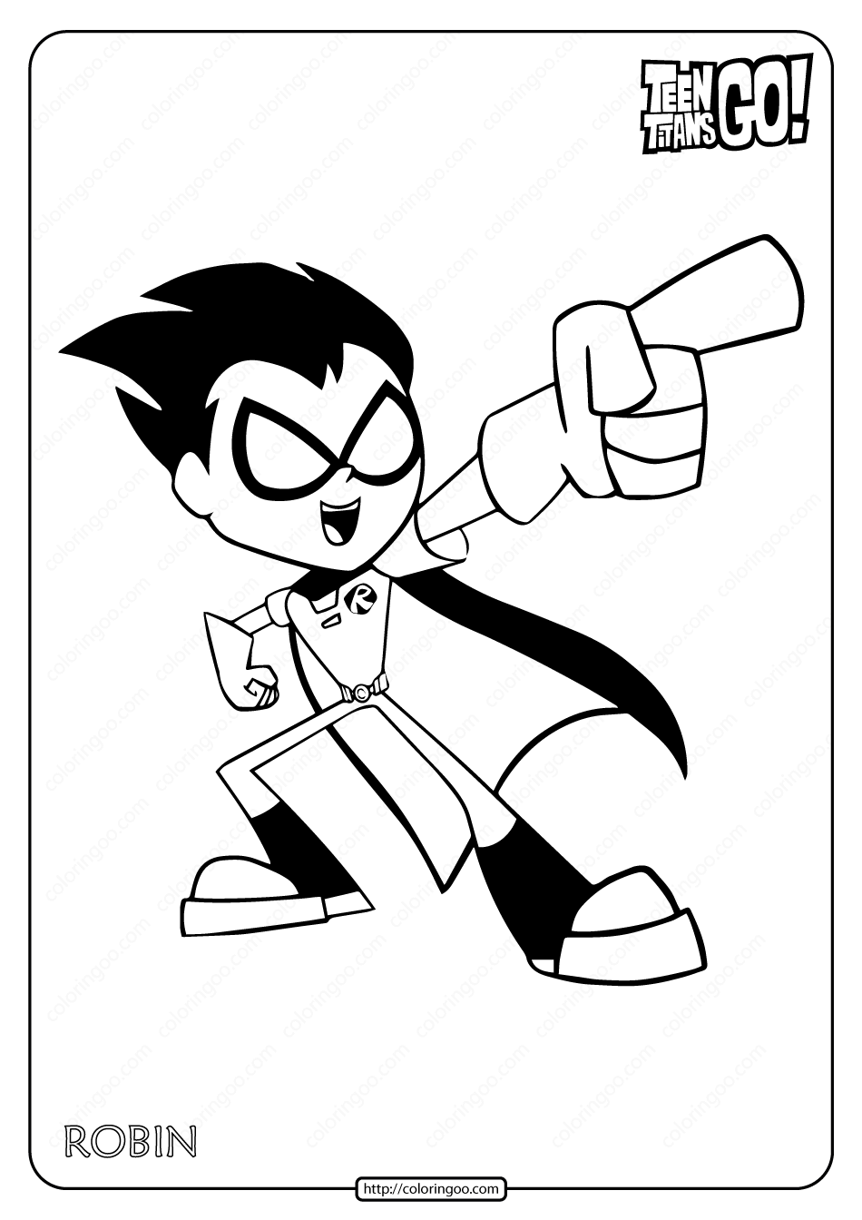 free printable teen titans go robin pdf coloring page