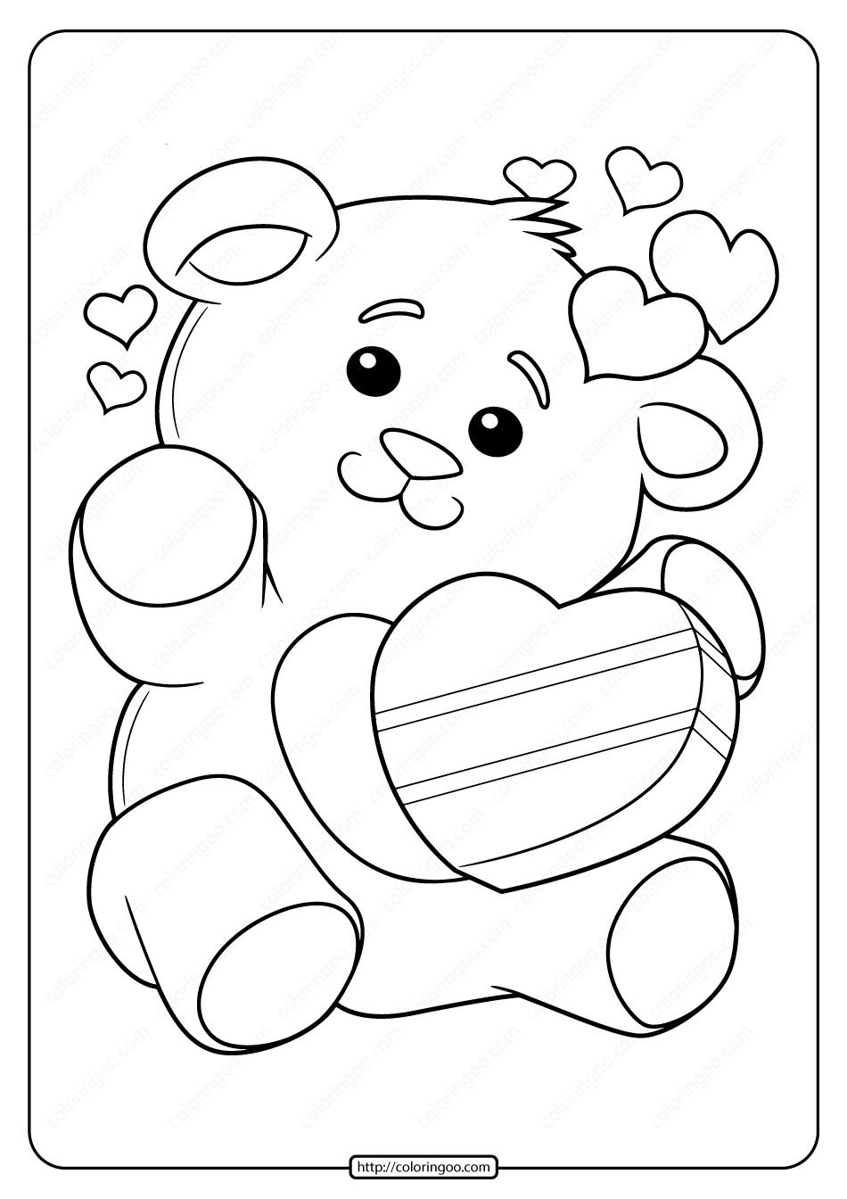 Free Printable Valentine’s Day Bear Pdf Coloring Page