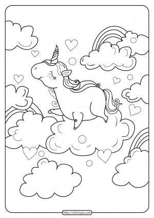 printable a unicorn above the clouds coloring page