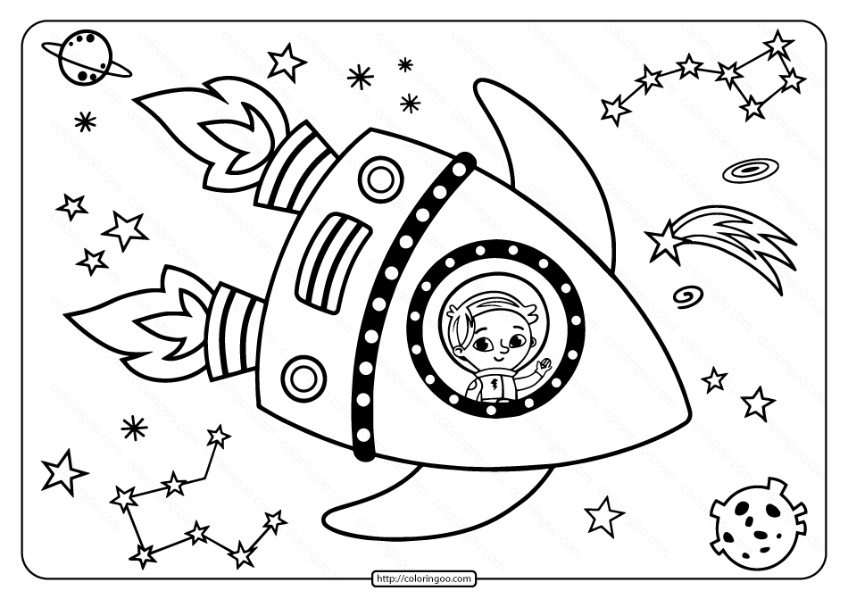 printable astronaut having journey in the space coloring