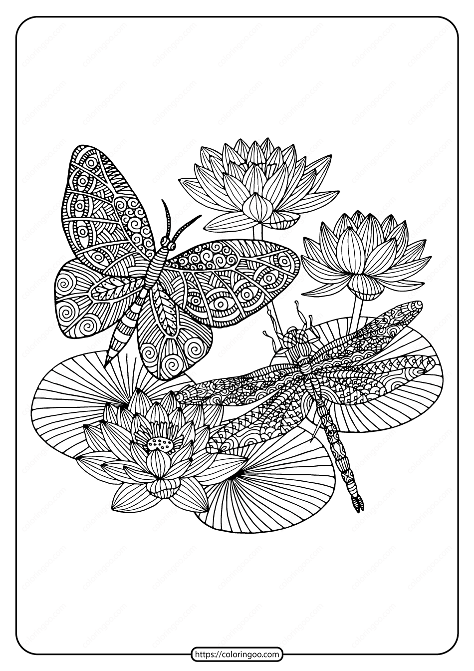Printable Butterfly and Dragonfly Pdf Coloring Page