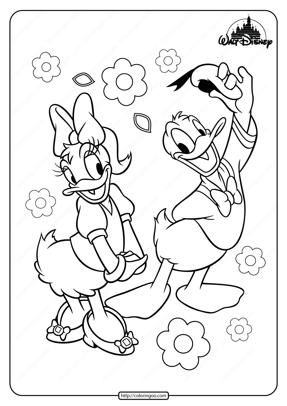 printable daisy and donald duck coloring page