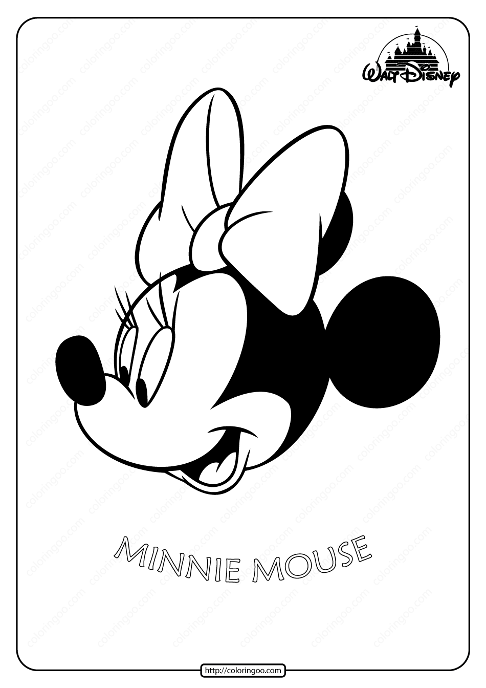 Printable Disney Minnie Mouse Head Coloring Page