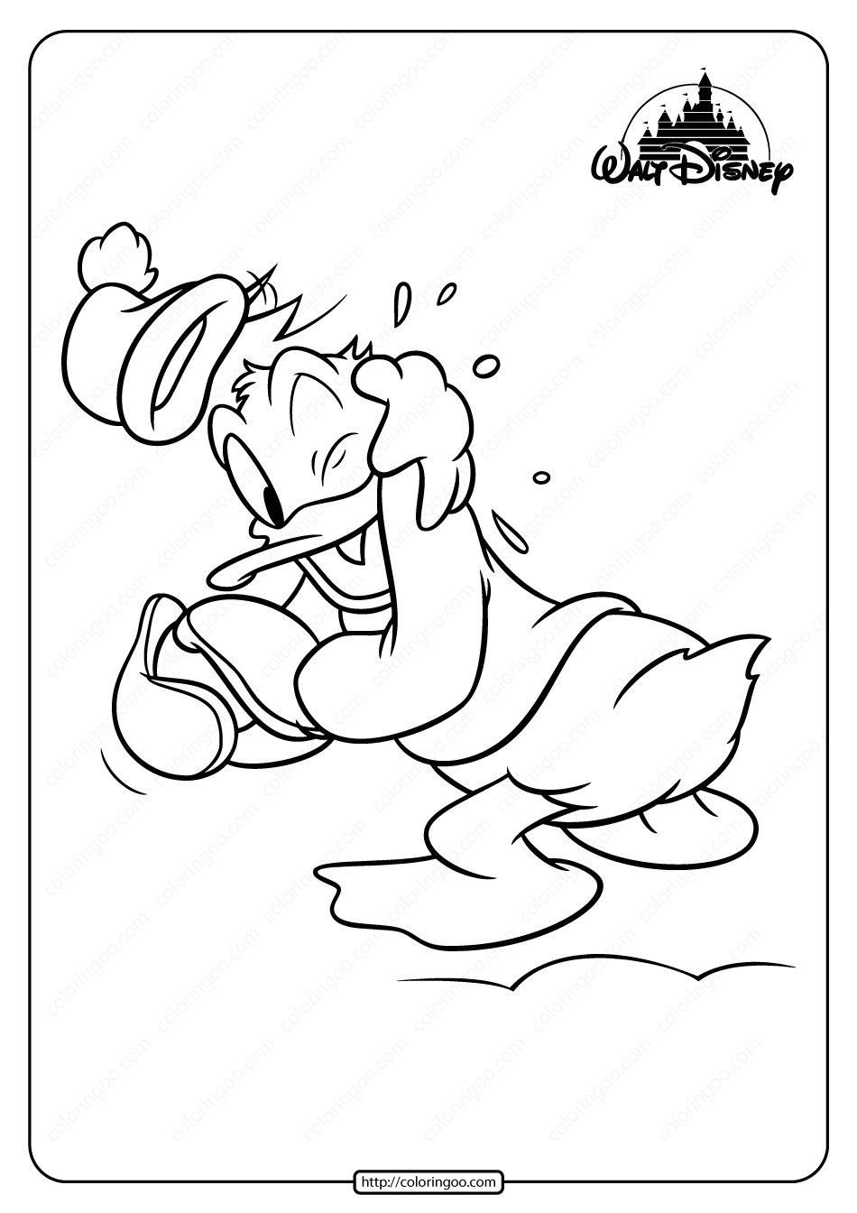 Printable Donald Duck Playing Snowball Coloring Page