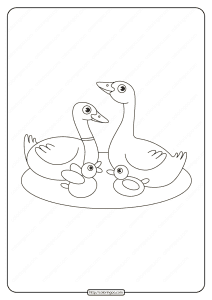 printable duck family in the lake coloring page