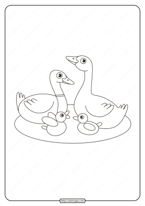Printable Duck Family in The Lake Coloring Page