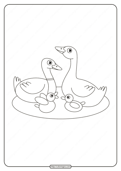 printable duck family in the lake coloring page