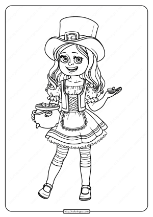 Printable Girl in St. Patrick's Day Costume Coloring Page