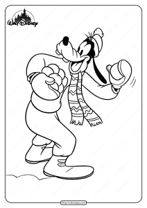 printable goofy play snowball pdf coloring page