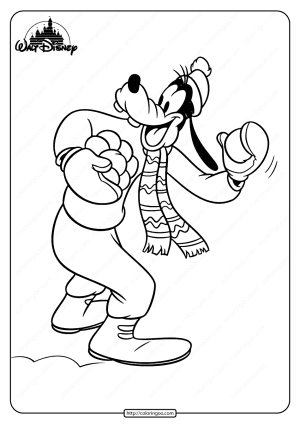 Printable Goofy Playing Snowball Pdf Coloring Page