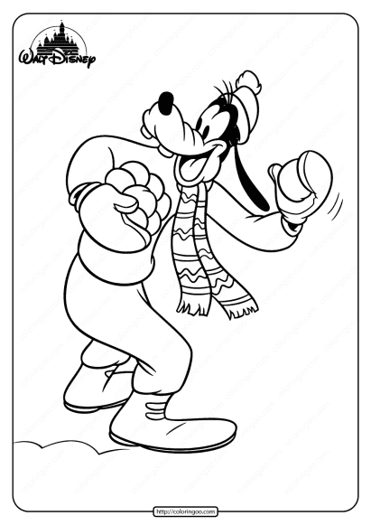 printable goofy play snowball pdf coloring page