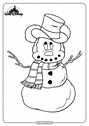 Printable Mickey Mouse a Snowman Pdf Coloring Page