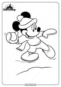 printable mickey mouse play snowball coloring page