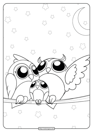 Printable Owl Family in the Night Coloring Page