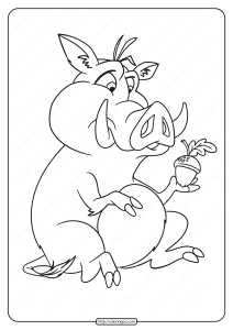 printable pig with an acorn pdf coloring page