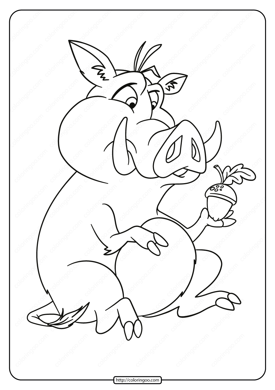 printable pig with an acorn pdf coloring page