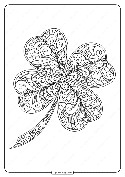 printable zentangle four leaf clover coloring page