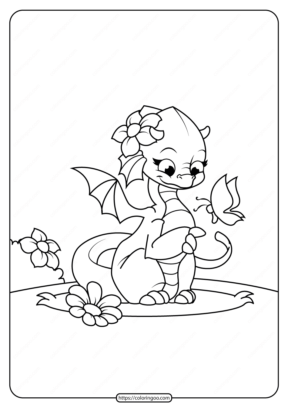 Printable Cute Female Dragon Coloring Page