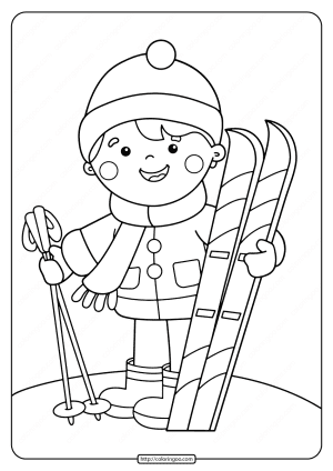 Free Printable Boy With Skis Pdf Coloring Page