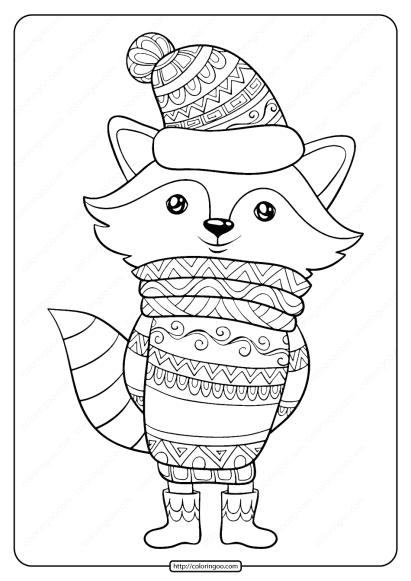 free printable bundled up fox pdf coloring page