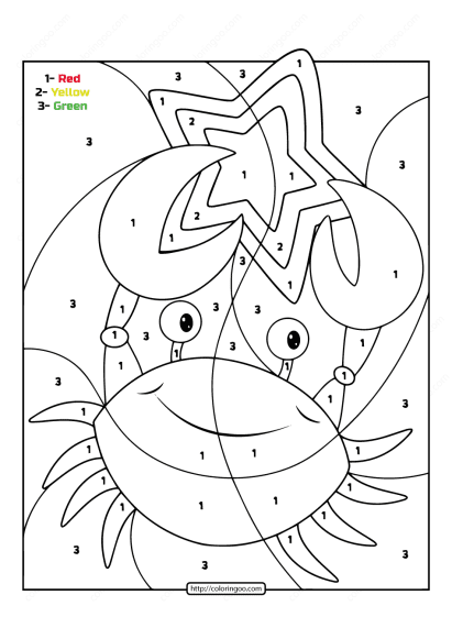 free printable color by number ocean crab 02