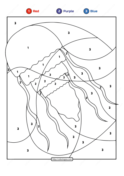 free printable color by number ocean jellyfish 05