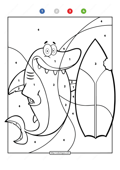 free printable color by number ocean shark 09