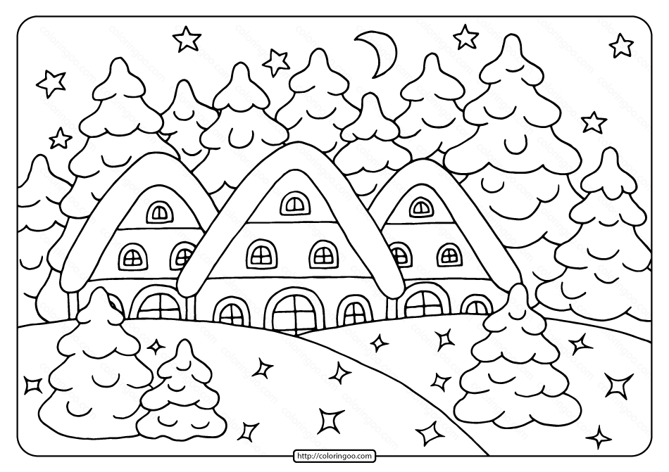 free printable snowy house pdf coloring page
