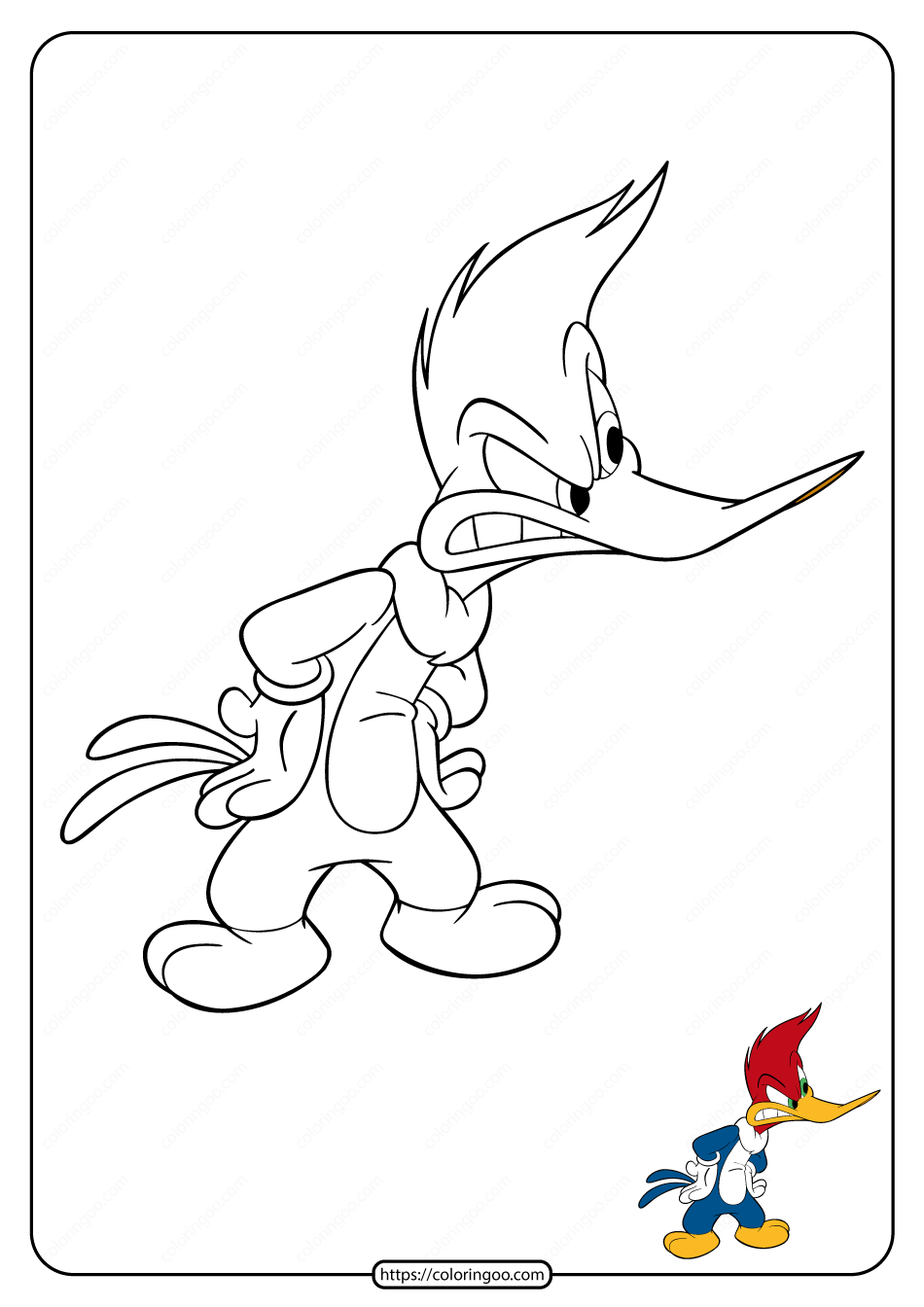 Angry Woody Woodpecker Coloring Page