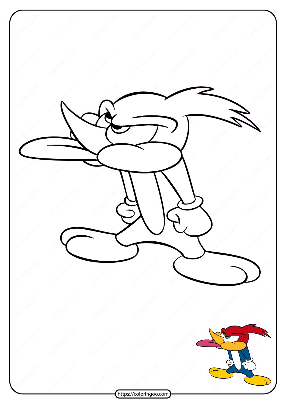 Woody Woodpecker Sticks Out Tongue Coloring Page