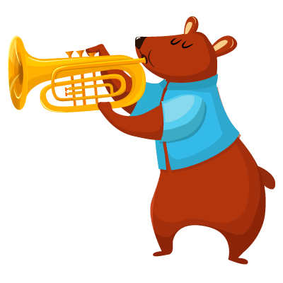 Printable Bear Play a Trumpet Coloring Page
