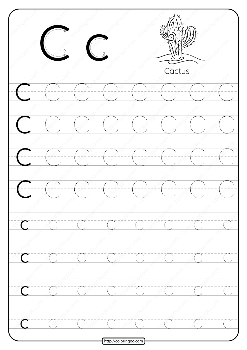 Printable Dotted Letter C Tracing Pdf Worksheet Free Printable Coloring Pages For Kids