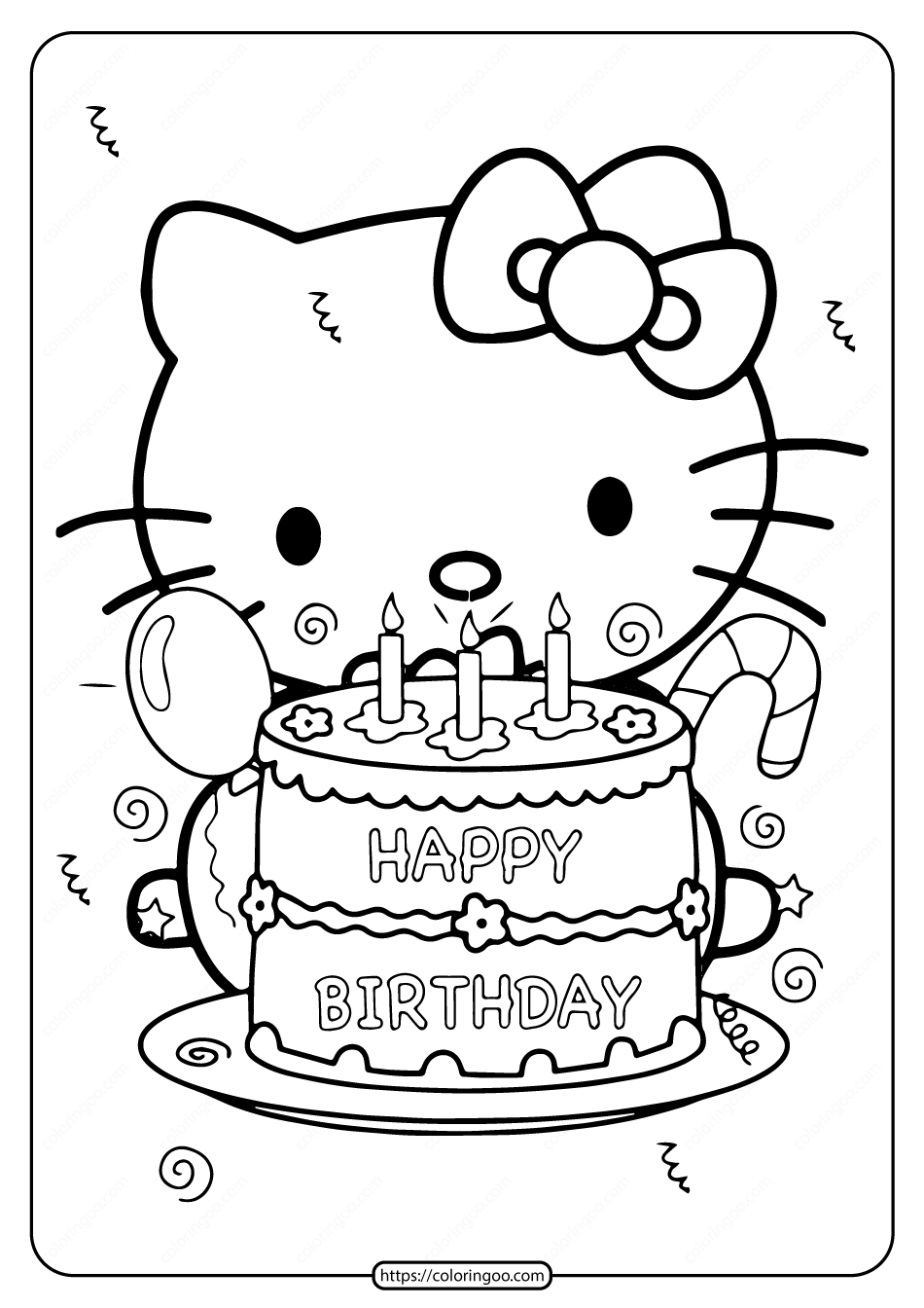 printable hello kitty birthday party coloring page