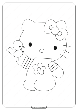 Printable Hello Kitty with a Bird Coloring Page