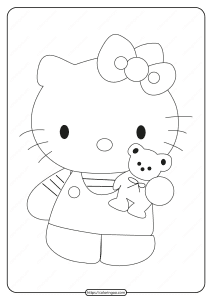 printable hello kitty with a teddy bear coloring page