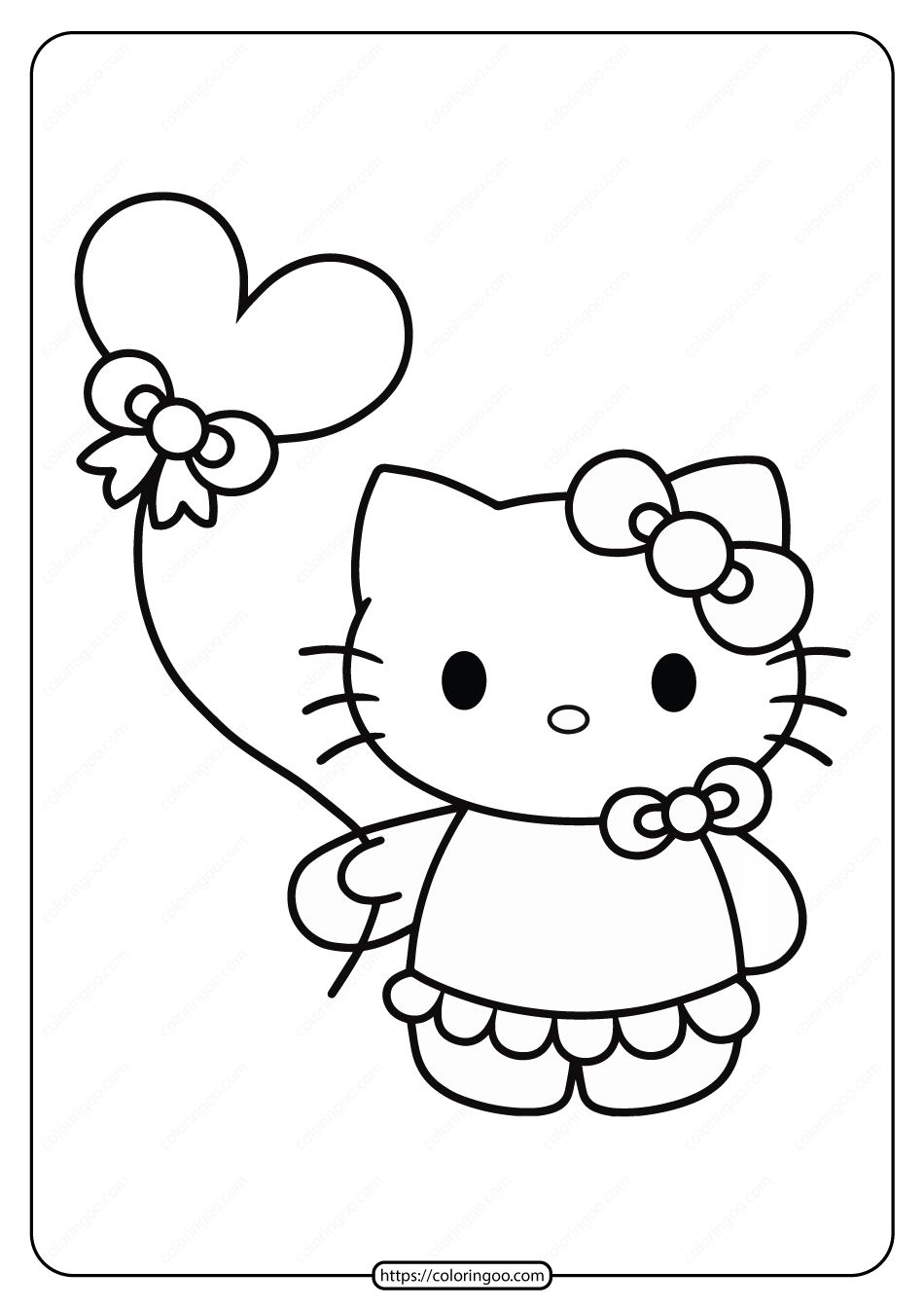Printable Hello Kitty with Balloon Coloring Page