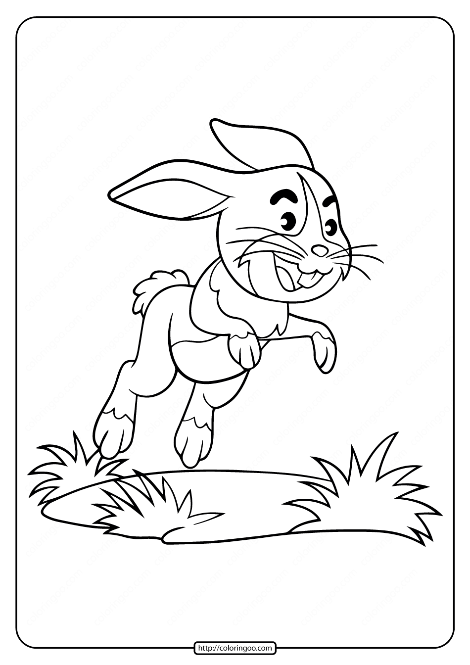 jumping on grass rabbit coloring pages