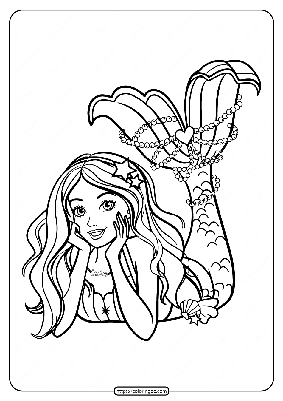 mermaid barbie with cool haircut coloring page