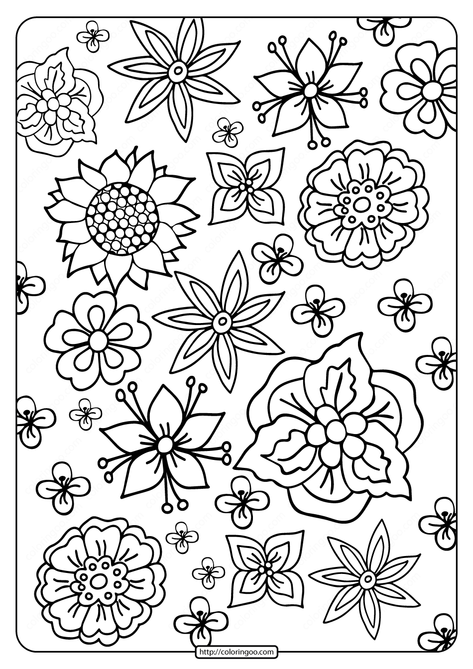 Printable Basic Flower Drawings Coloring Page