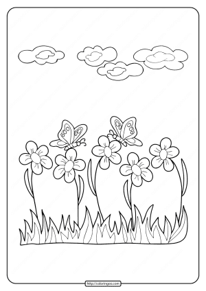 printable flower with butterfly coloring pages
