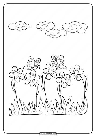 printable flower with butterfly coloring pages