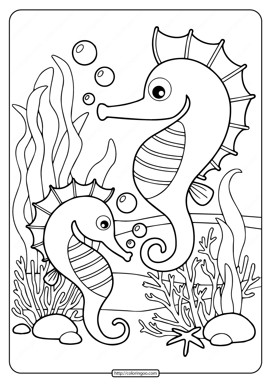 Printable Sea Horses Coloring Pages